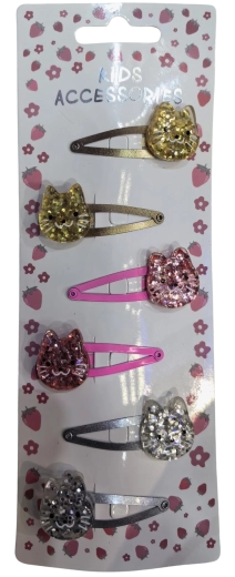 Pink žėrinčių plaukų segtukų rinkinys su kačiukais, 6 vnt.