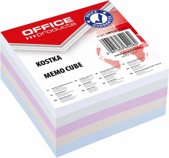 Popierinis užrašų kubelis OFFICE PRODUCTS, neklijuotas, 85 × 85 × 40 mm, spalvų miksas – 1 vnt.