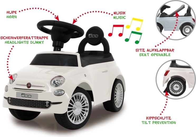 Jamara paspirtukas ir vaikštynė Fiat 500 2v1, balta