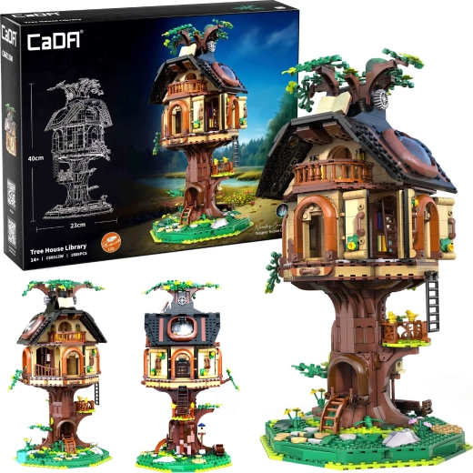 CADA „Tree House Library“ konstruktorius – biblioteka namelyje medyje su LED apšvietimu, 1808 detalės