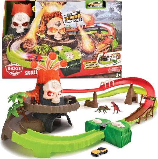 Dickie Toys Skull Volcano Race Track with Lights and Sounds + 1:64 Die-Cast Car