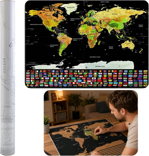 Nutrintinas pasaulio žemėlapis – plakatas keliautojams 82 × 59 cm