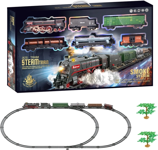 Electric Train Set – Steam Locomotive with Smoke, Light and Sound, 89 Pieces