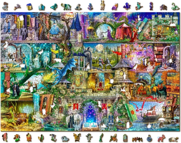Medinė dvipusė dėlionė WOODEN CITY „Pasakų pasaulis“ 2in1, 2000 detalių, EKO