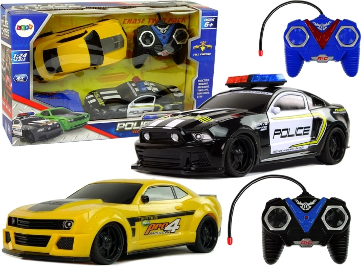 R/C Police Chase Car Set – Police Car and Yellow Sports Car with 2 Controllers