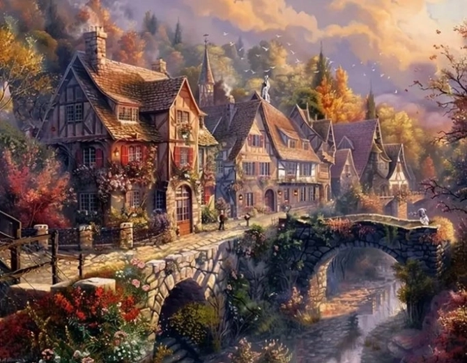 Norimpex diamond painting Mountain town by the water 30 × 40 cm
