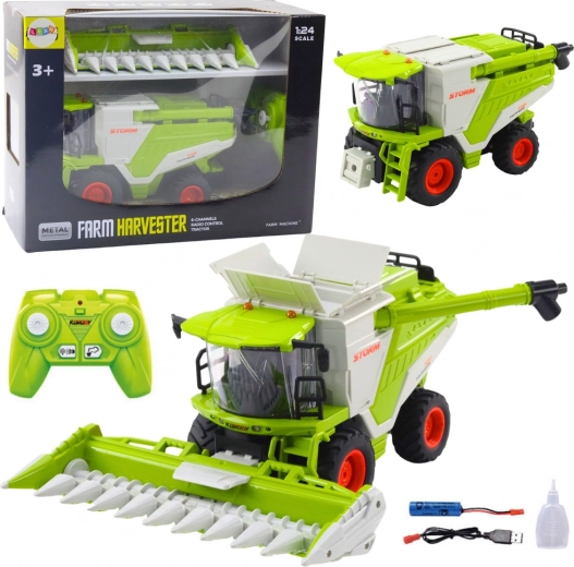 RC kombainas 2 viename su kukurūzų pjaunamąja, LED, garsais ir dūmų efektu 2,4 GHz