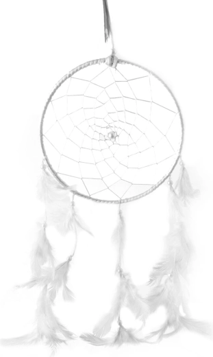 White dreamcatcher with cotton weave and feathers, 90 cm