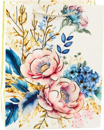 Gift Bag with Flowers and Gold Elements