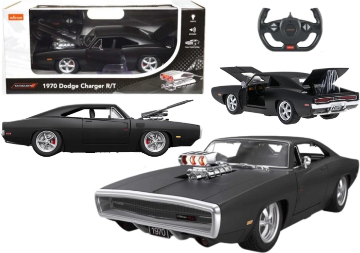 RC automobilis 1:16 DODGE Charger R/T su atidaromomis detalėmis – juodas