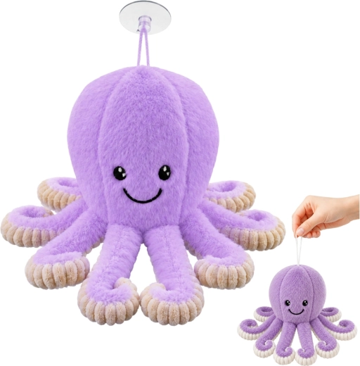 Plush octopus with suction cup, purple, 16 cm - 1 piece