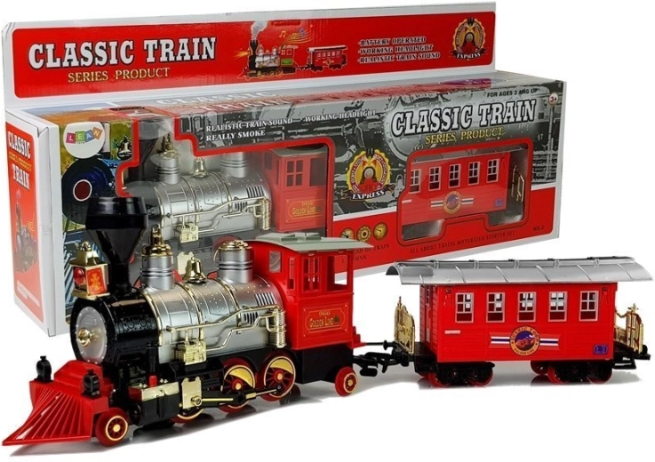 Classic battery-operated train with smoke, sound, and light effects