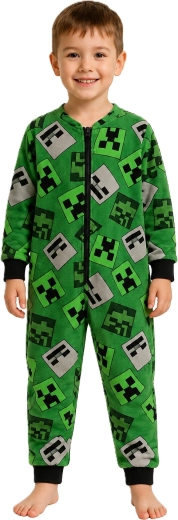 Žalias ir juodas vaikiškas flisinis kombinezonas „Minecraft“