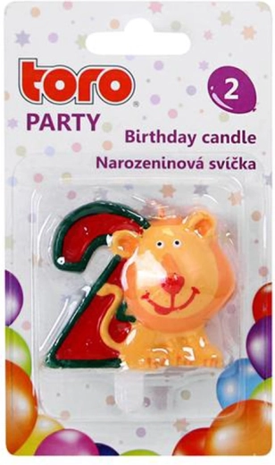 Tortinė žvakutė skaičius 2 su liūtu TORO 5 cm