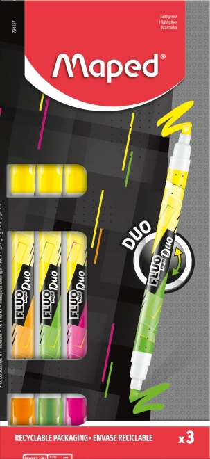 Teksto žymekliai MAPED Fluo Peps Duo Neon, rinkinys 3 vnt.