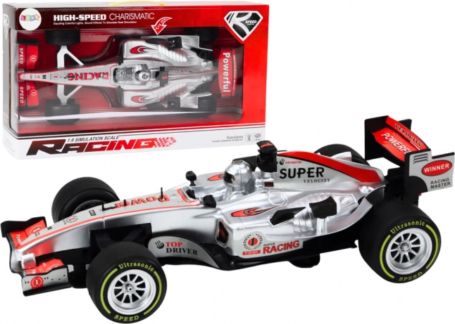 Racing sports car with 1:9 drive, silver, lights and sounds