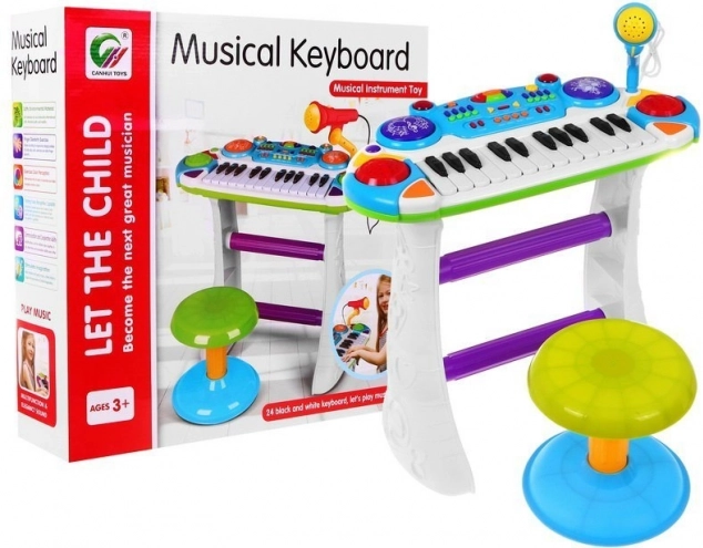 Blue Music Set with Keyboard and Microphone for Kids 3+ Lights and Sounds 2 Octaves