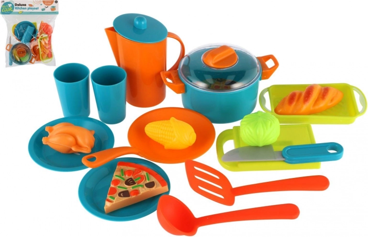 Plastic kitchen cookware set for children in a bag 28 × 28 cm