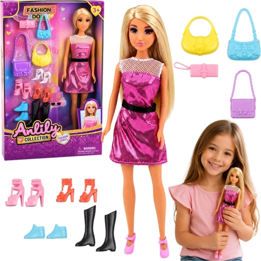 Anlily Doll in Pink Dress with a Set of Handbags and Shoes