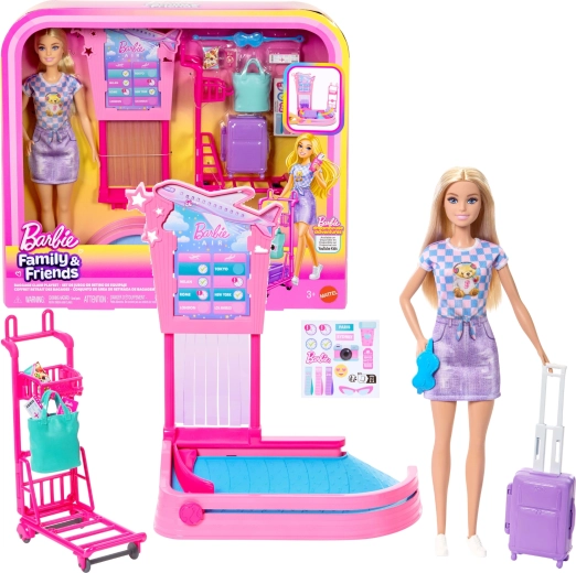 Barbie oro uostas – žaidimų rinkinys su registracija ir bagažo atsiėmimu, su lėle ir priedais