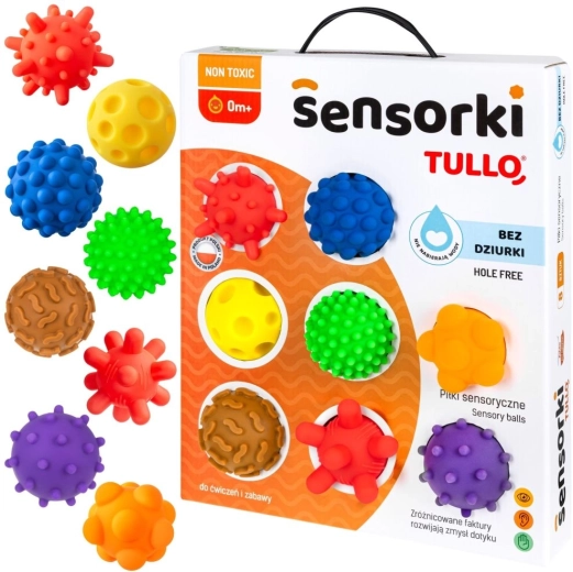 Sensoriniai kamuoliukai TULLO – 8 vienetų rinkinys be skylučių