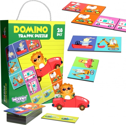Edukacinis žaidimas „Gyvūnai transporte“ – dėlionė domino Montessori