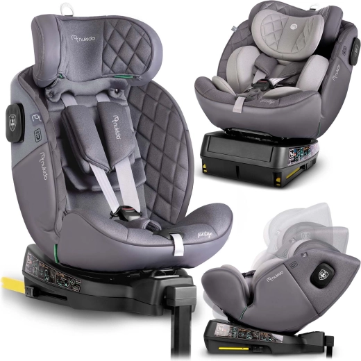 Vaikiška automobilinė kėdutė Nukido Prestige Line pilka 40–150 cm i-Size su ISOFIX ir pasukamu pagrindu