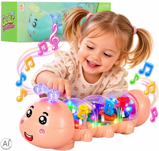 Interactive Crawling Caterpillar with LED Lights and Melodies, Pink
