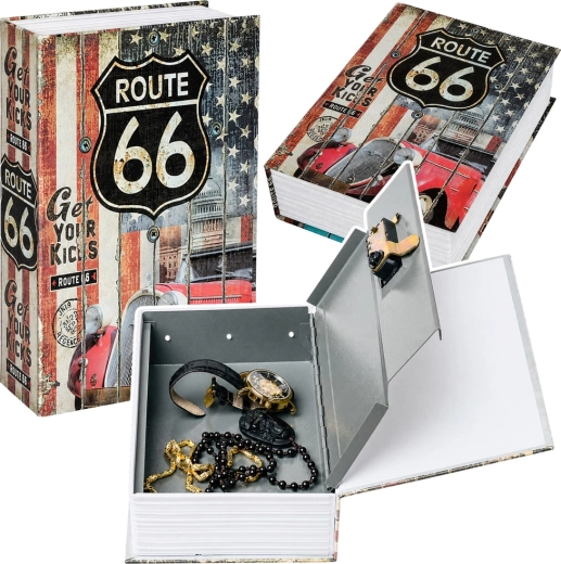 Knygos formos seifas su raktu „Route 66“