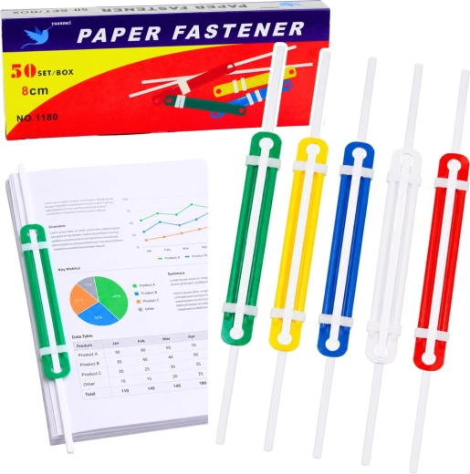 Document clips (archival clamps) 8 cm, 50 pcs, assorted colors