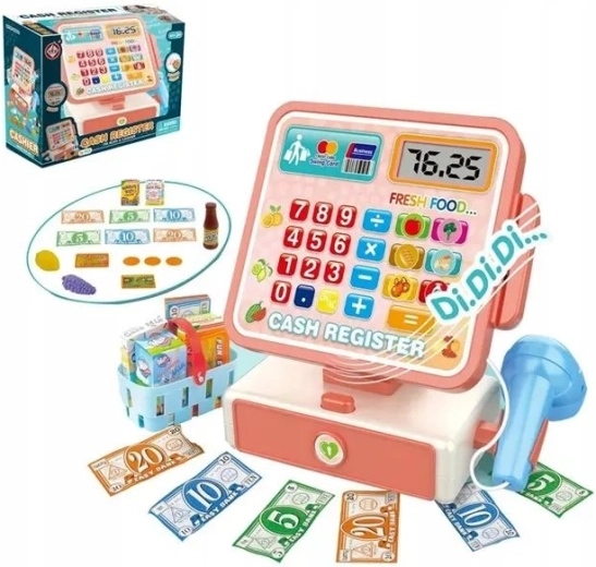 Kids' battery-powered cash register with scanner