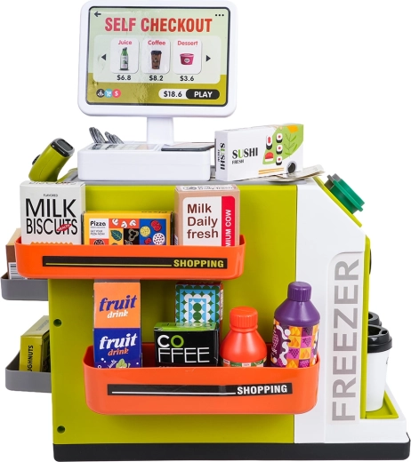 Self-checkout register with sounds and card payment