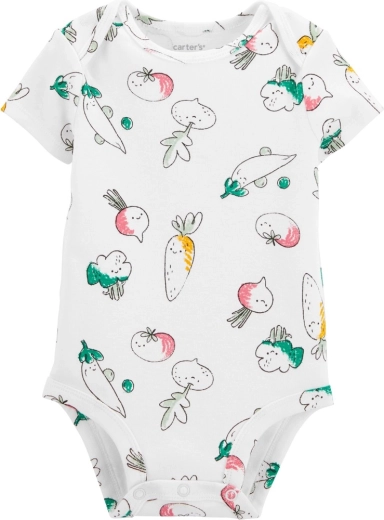 Carter’s vaikiškas bodis trumpomis rankovėmis Ivory Vegetables, mergaitei, dydis 56