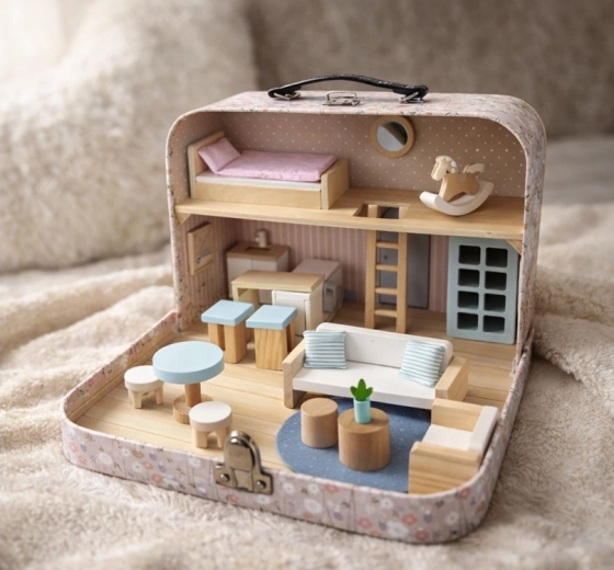 Dollhouse hidden in a suitcase
