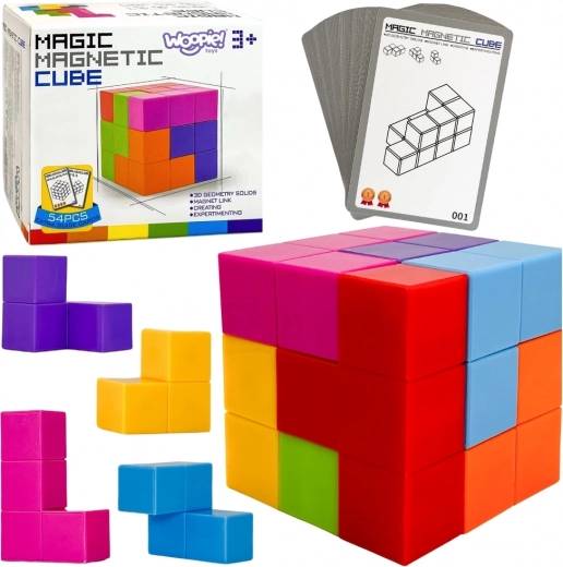Woopie magnetinė tetris kubų dėlionė su užduočių kortelėmis