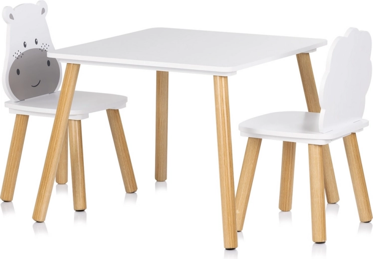 Wooden kids' table with chairs HIPPO and LION