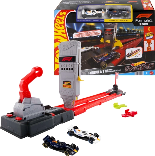 Hot Wheels Racing Formula 1 lenktynių trasos rinkinys „Greitos lenktynės“ + 2 vienviečiai bolidai