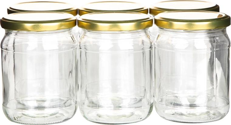 Set of 6 preserving jars 520 ml with gold lids, Ø 82