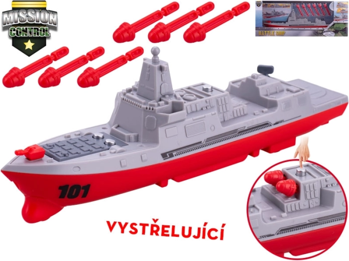 Mission Control torpedinis naikintuvas – inercinė karo laivo žaislinė valtis su šoviniais 24 cm