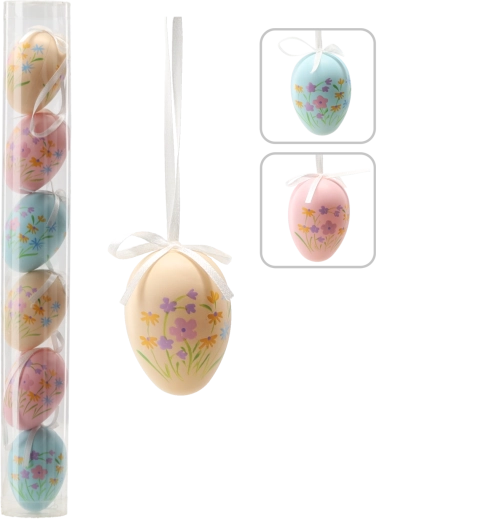 Set of 6 Easter Eggs with Floral Patterns 6 cm