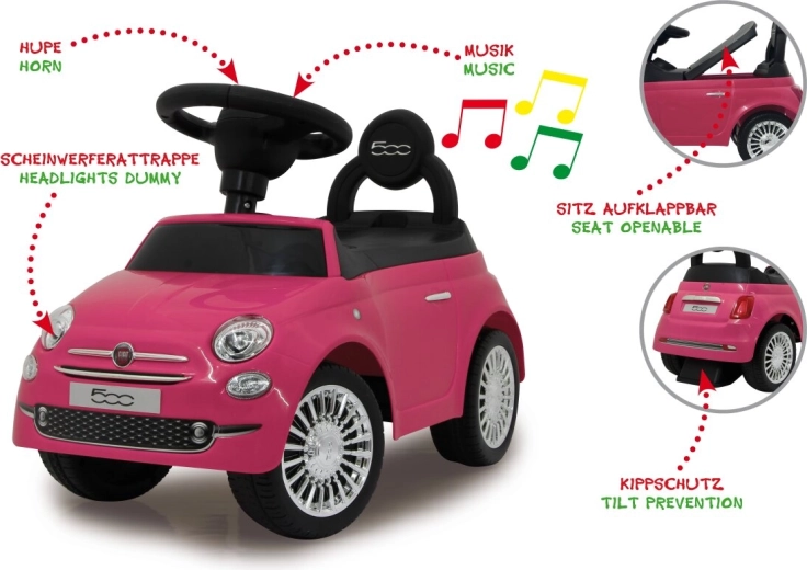 Jamara paspirtukas ir vaikštynė Fiat 500 2in1, rožinė
