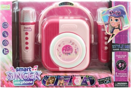 Karaokė rinkinys su 2 „Bluetooth“ mikrofonais, rožinis