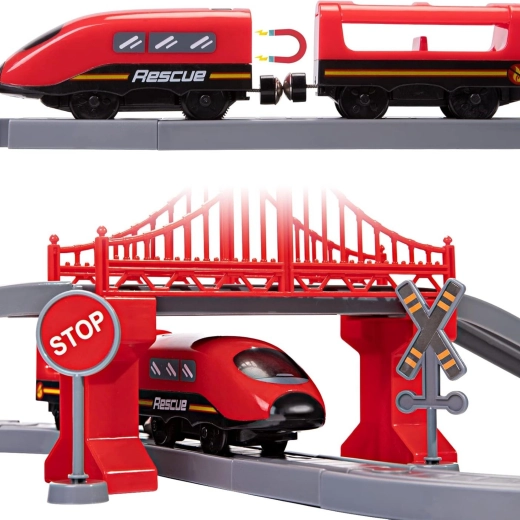 Elektrinis traukinys su garsais ir magnetiniais sukabintuvais