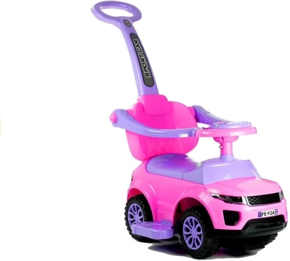 Vaikiškas balansinis paspirtukas su stūmimo rankena „Sport car“ rožinis