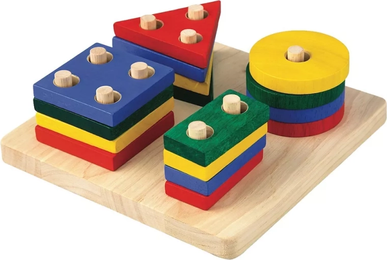 Wooden stacking board with geometric shapes PlanToys
