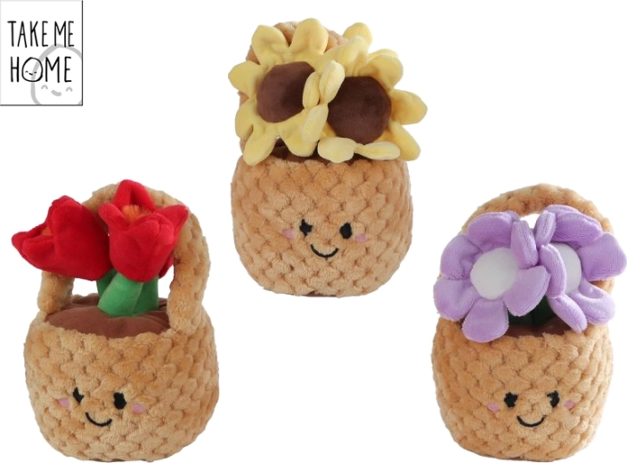 Pliušinis krepšelis su gėlėmis 18 cm