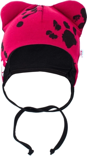 Baby cotton hat with ears New Baby Paw dark pink (6–9 months)
