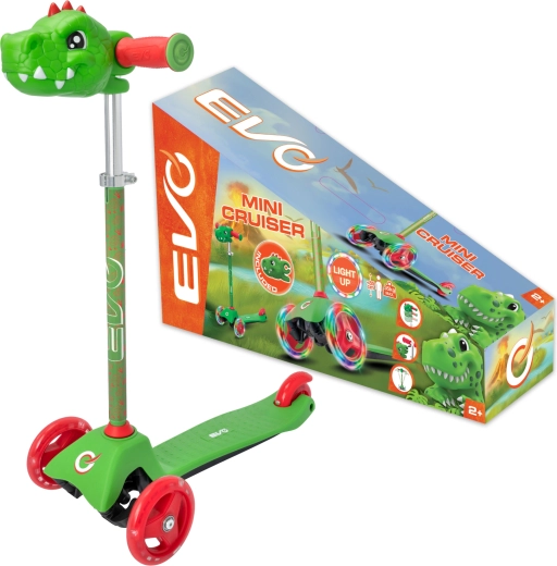 Children's three-wheeled scooter EVO Light Up Mini Cruiser Dino with LED wheels, height-adjustable
