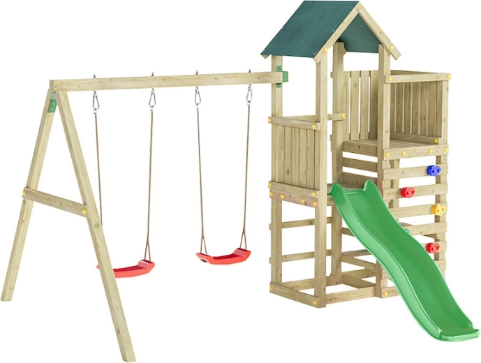 Marimex vaikiška medinė žaidimų aikštelė Play Basic su žalia čiuožykla