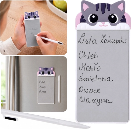 Magnetinis užrašų bloknotas ant šaldytuvo „katė“ su rašikliu – 1 vnt.
